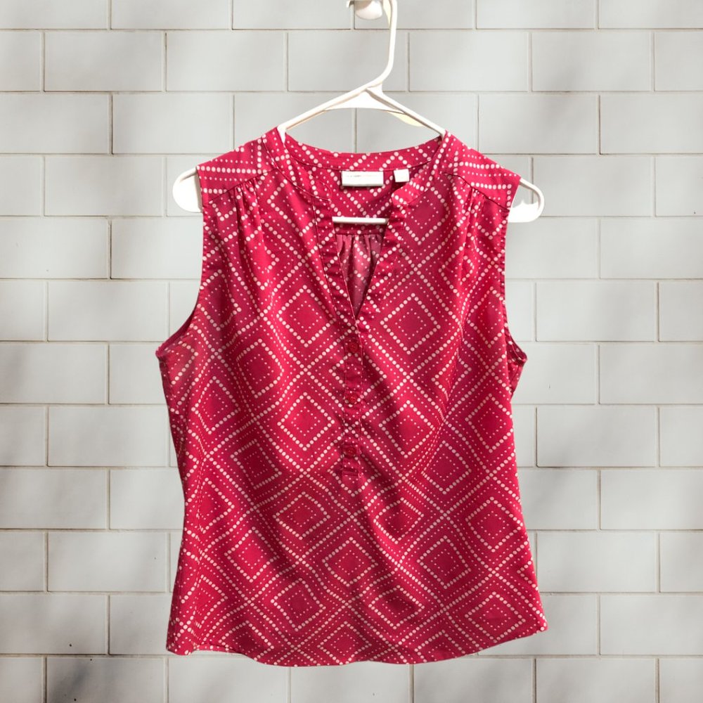 NY&C button front print blouse size medium pink